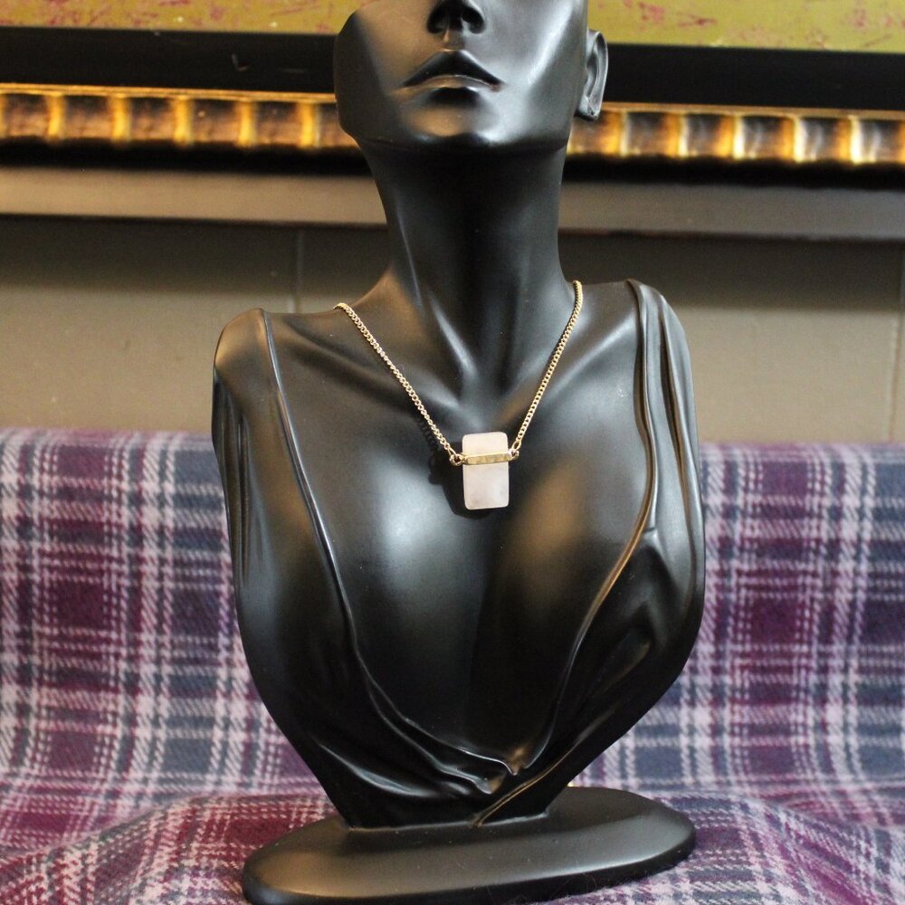 Rectangular Rose Quartz Stone Pendant Necklace - image 1